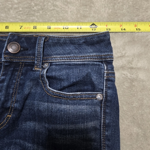 American Eagle Kick Boot Super Stretch Denim Blue Jeans Womens Sz 0 (26x31) Boho - Picture 8 of 11